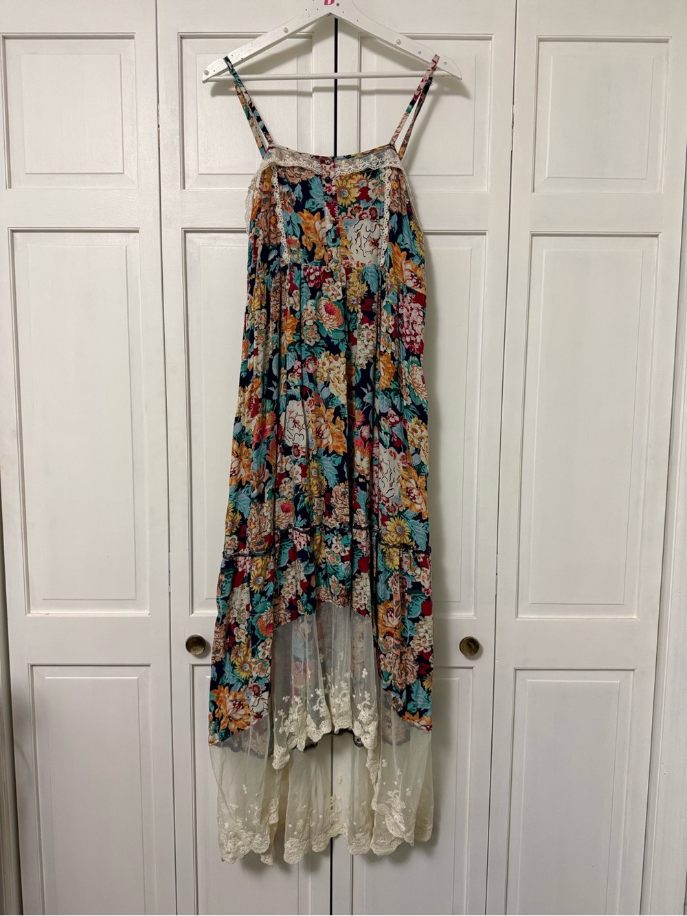 JODIFL Navy Floral High Low Hem Lace Dress Country Cowgirl Prairie Cottagecore